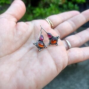 SS 925 Garnet And Amber Earrings